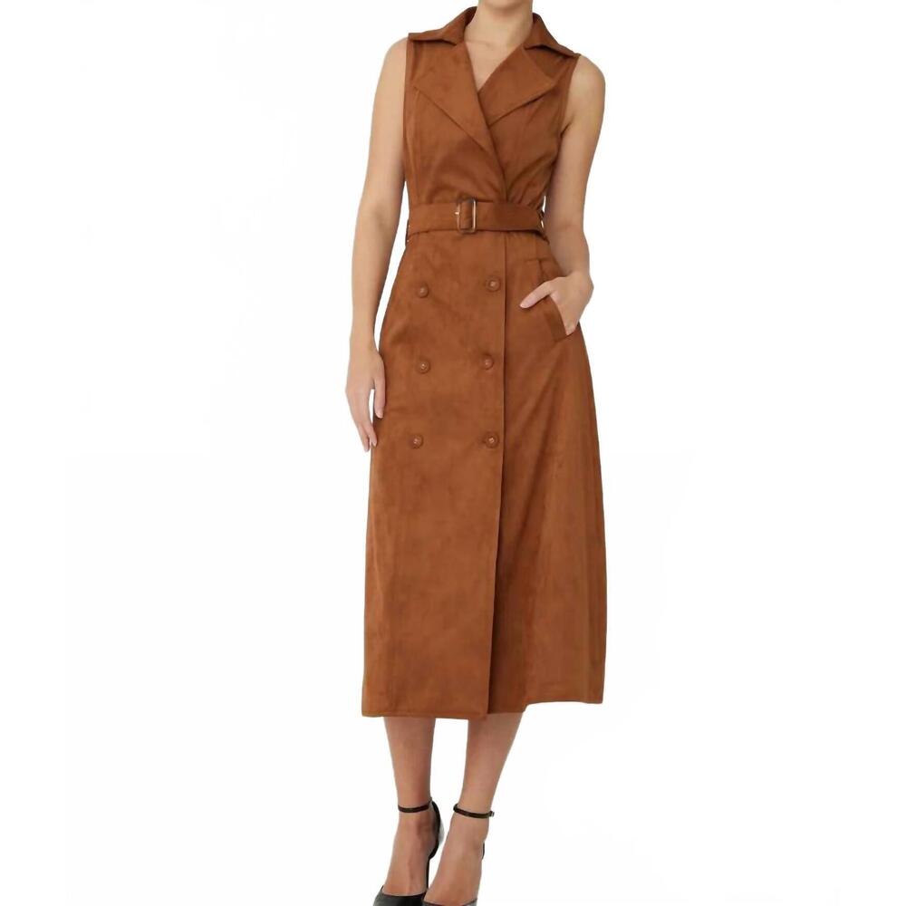 NEW JS71 mae ultra suede long dress in cognac